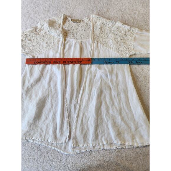 Bellambra Italy 100% Linen blouse Sz Small Open Front Shirt Lace Trim Shacket - Picture 3 of 10